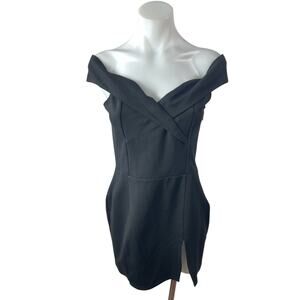 Superdown Black Off The Shoulder Sweetheart Slit Pencil Mini Bodycon Dress Sz M